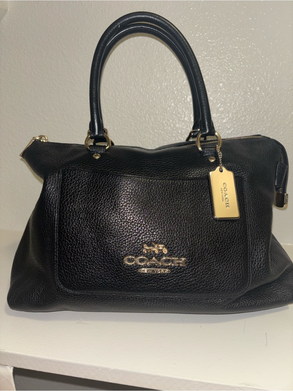 Coach Black Pebbled Leather Satchel with Gold Hardware - Picture 2 of 9